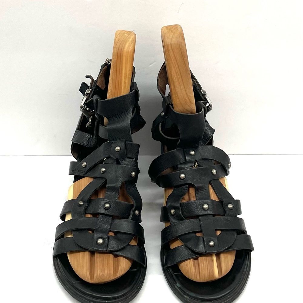 A.S.98 Morgan Black Studded Leather Gladiator Sandals